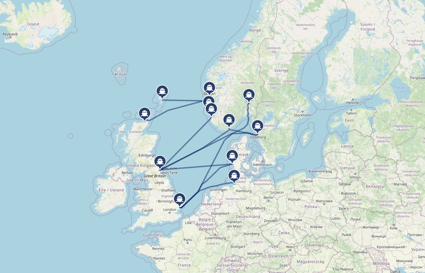 Deze veerboten voeren in het verleden tussen Engeland, Schotland en Scandinavië