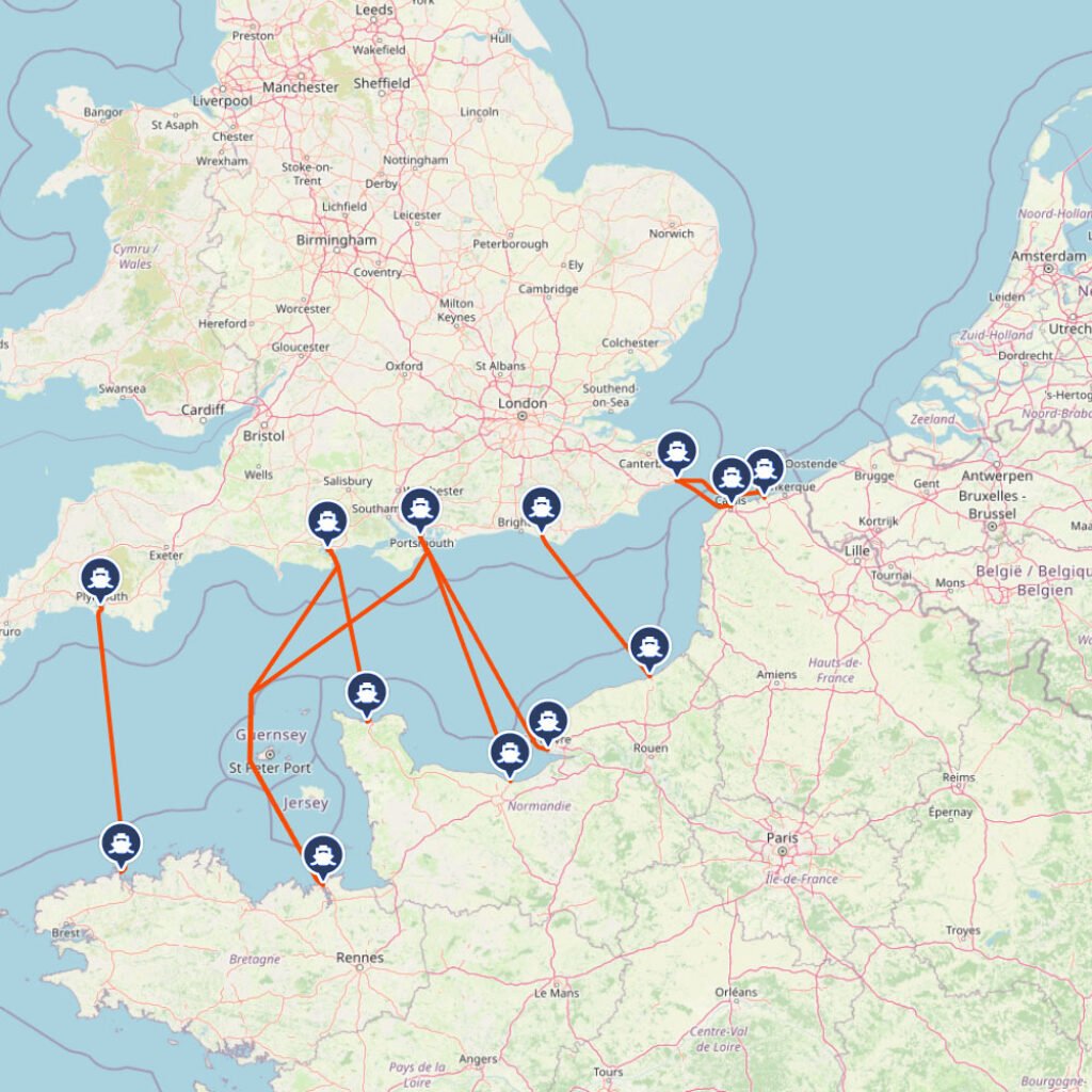 Overtochten kaart Nederland-Frankrijk