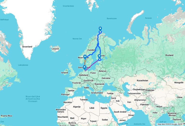 Noordkaap heen via Helsinki terug via Oslo