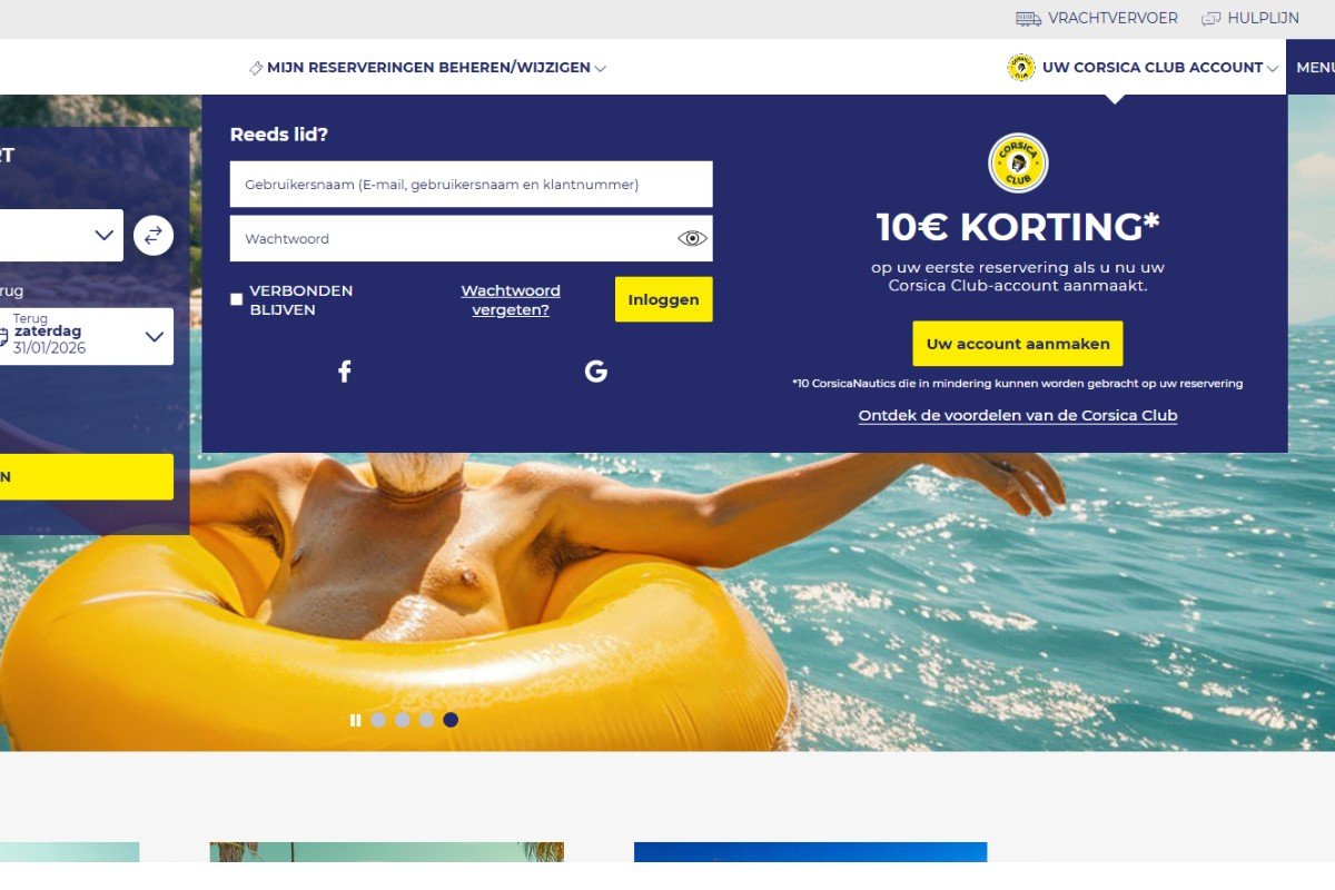 corsica ferries club account maken