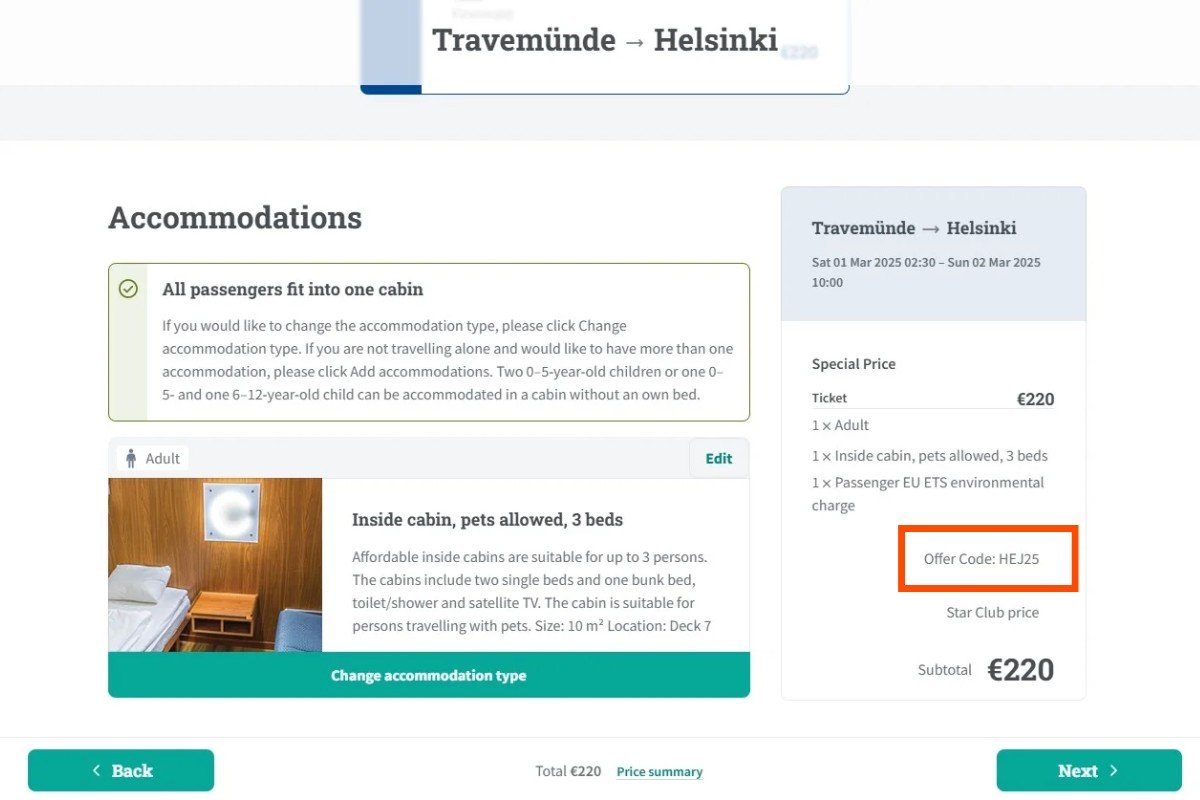 kortingscode geactiveerd finnlines