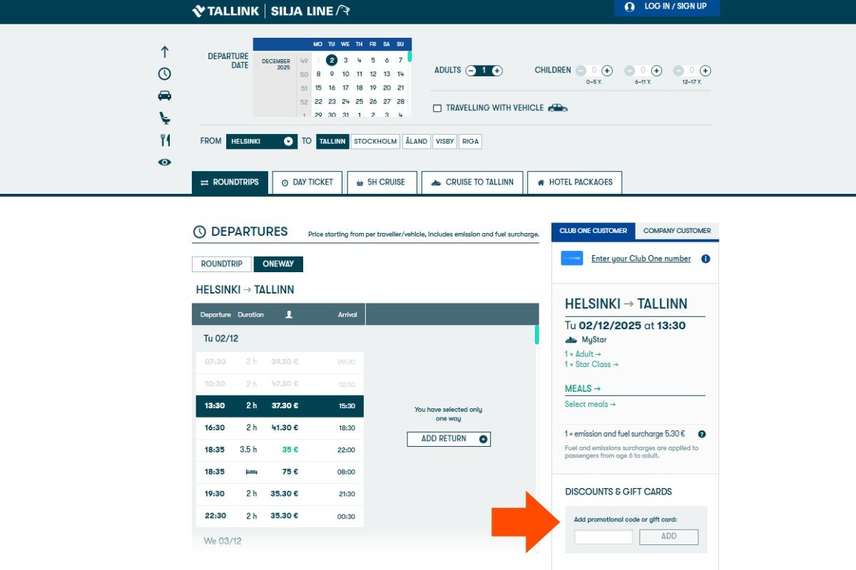 tallink kortingscode gebruiken