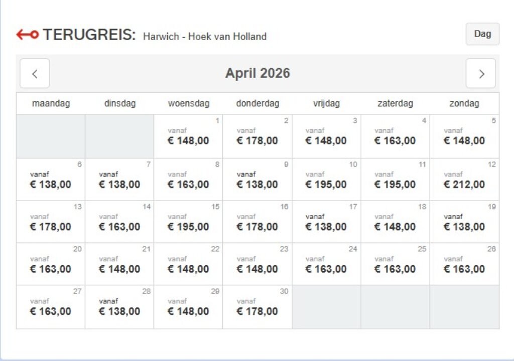 Stena Line low fare calendar