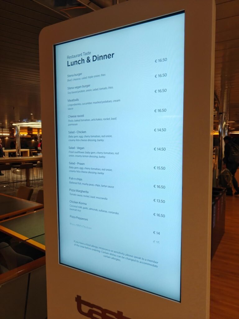 Menu van restaurant Taste op de Stena Hollandica