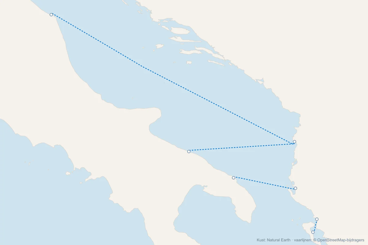 Kaart met alle veerboten naar Albanië