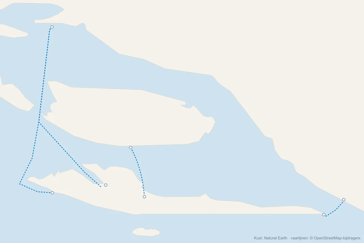 Kaart met de veerboten naar Hvar: van Split naar Stari Grad en Hvar-stad, van Drvenik naar Sućuraj, en van Bol op Brač naar Jelsa